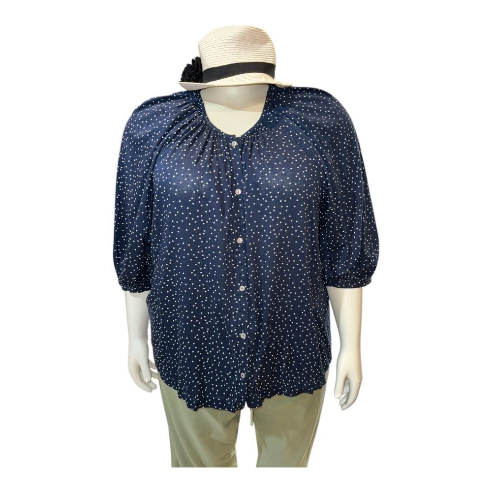 LC Lauren Conrad Navy Blue & White Polka Dot Button Scoop Neck Top Women's XXL